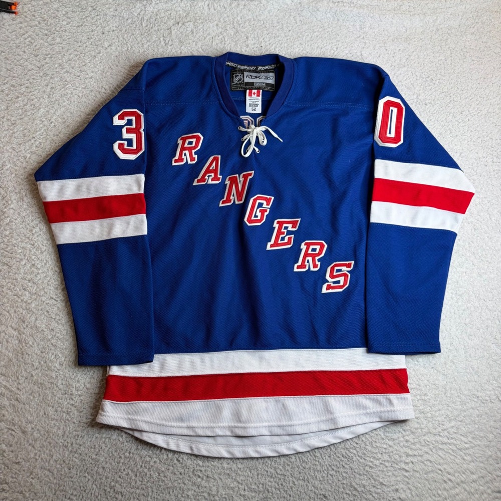 New York Rangers Henrik Lundqvist 30 Rbk CCM Fight Strap Blue Size 52